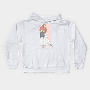 Hijab Gilr In white Skirt Kids Hoodie